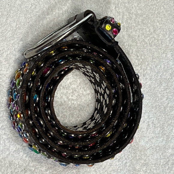 Black Genuine Leather Swarovski Crystal Belt - Picture 11 of 16